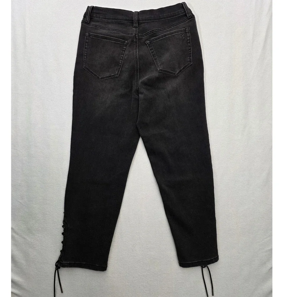 DG2 Diane Gilman Lace Up Ankle Crop Jeans 8P Black Denim High Rise Goth